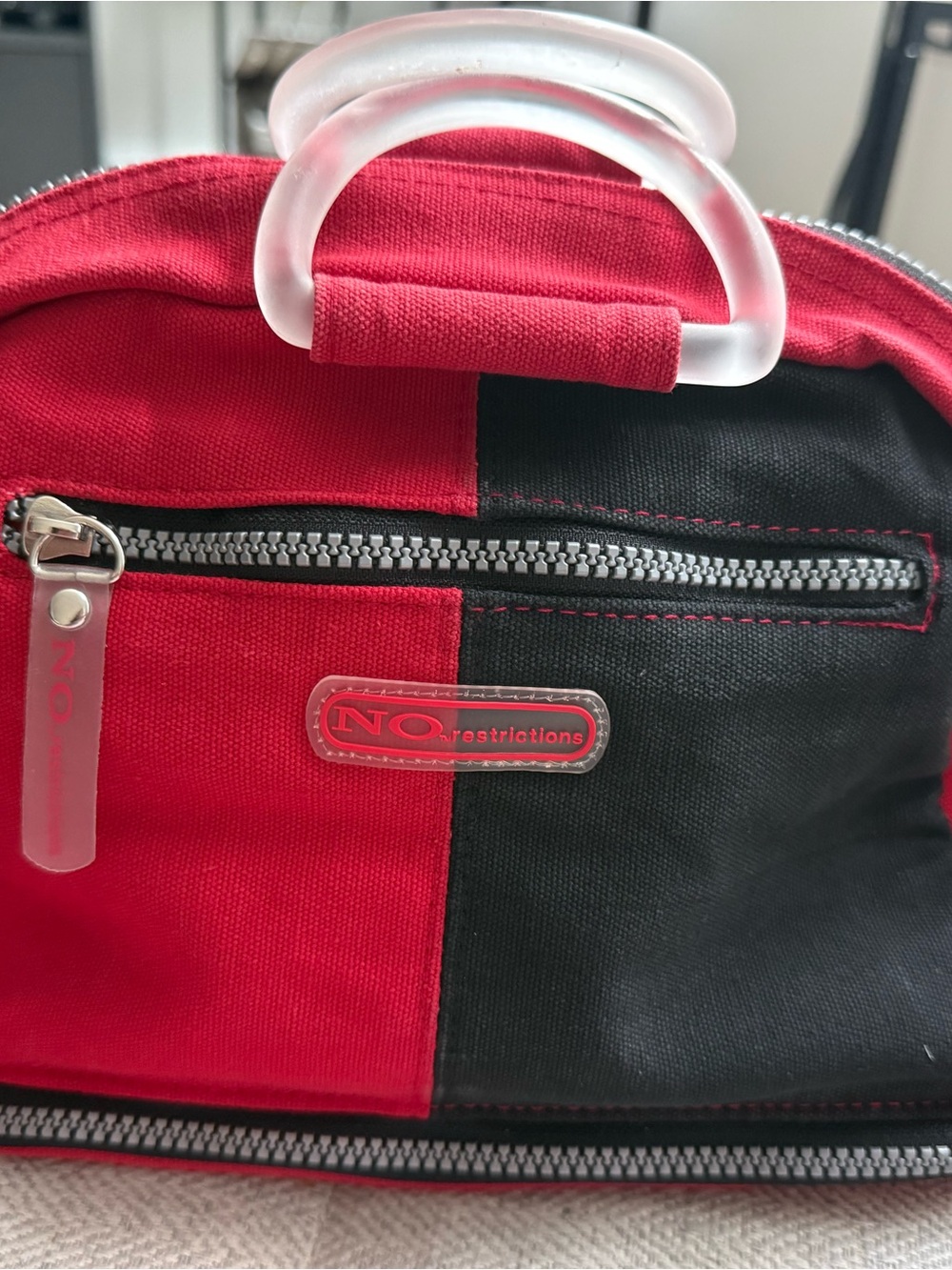 NO Restrictions Red & Black Canvas Mini Satchel — Y2K Lucite Handle Crossbody